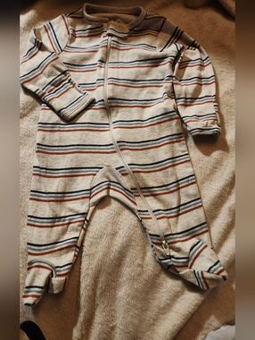 Carter's Grey Footed One-Piece with Navy, Aqua and Rust Stripes